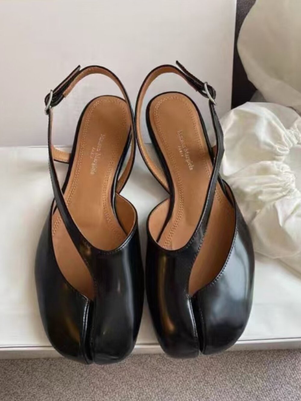 Maison Margiela Tabi Black Slingback Flat Sandals